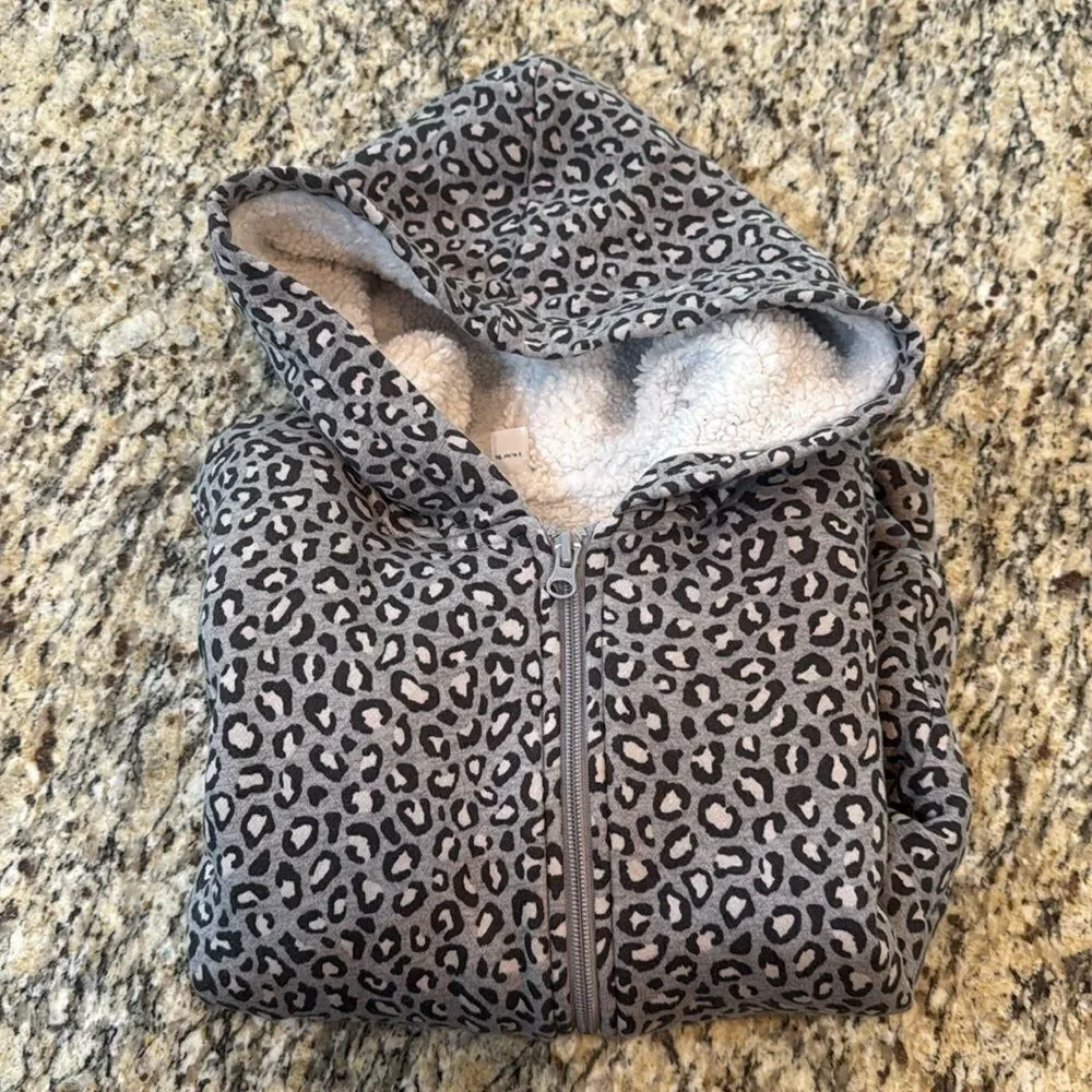 Old Navy Gray Leopard Print Kids Hoodie